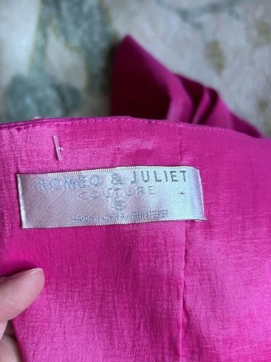 Romeo & Juliet Couture Hot Pink Strapless Satin Mini Dress - Picture 3 of 3